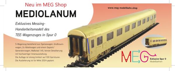 Mediolanum Exklusives Messing- Handarbeitsmodell des TEE-Wagenzuges in Spur 0